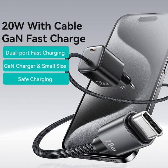 USAMS CC261 20W GaN Mini Type-C / USB-C Dual Port Fast Charger with Cable, EU Plug(White)