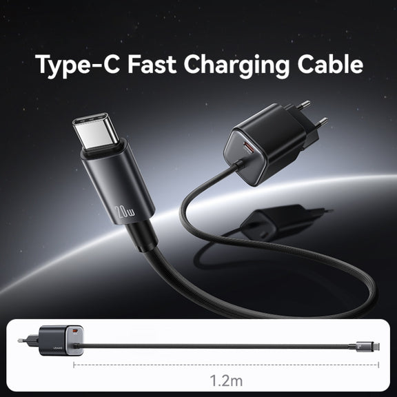 USAMS CC261 20W GaN Mini Type-C / USB-C Dual Port Fast Charger with Cable, EU Plug(Black)