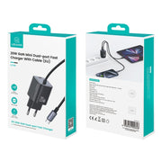 USAMS CC261 20W GaN Mini Type-C / USB-C Dual Port Fast Charger with Cable, EU Plug(White)