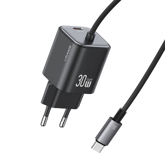 USAMS CC264 30W GaN Mini Type-C / USB-C Dual Port Fast Charger with Cable, EU Plug(Black) - free shipping - PMC Jewellery - Order now!