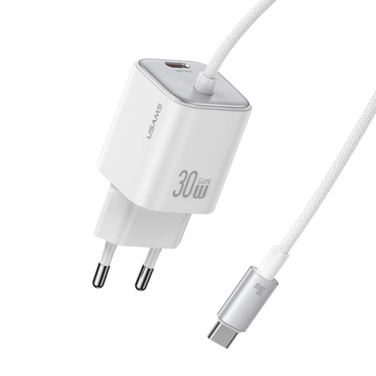 USAMS CC264 30W GaN Mini Type-C / USB-C Dual Port Fast Charger with Cable, EU Plug(White) - free shipping - PMC Jewellery - Order now!