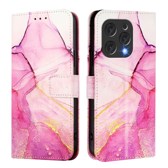 For Doogee N55 Plus PT003 Marble Pattern Flip Leather Phone Case(Pink Purple Gold)