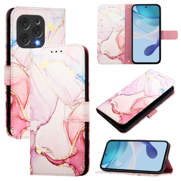 For Doogee N55 Plus PT003 Marble Pattern Flip Leather Phone Case(Rose Gold)