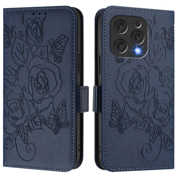 For Doogee N55 Plus Embossed Rose RFID Anti-theft Leather Phone Case(Dark Blue)
