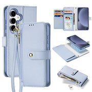 For Samsung Galaxy S25 5G DUX DUCIS Lawa Series 2 in 1 Wallet Zipper Detachable MagSafe Phone Case with Lanyard(Light Blue)