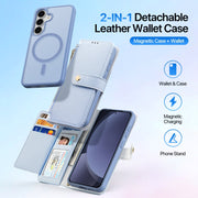 For Samsung Galaxy S25 5G DUX DUCIS Lawa Series 2 in 1 Wallet Zipper Detachable MagSafe Phone Case with Lanyard(Light Blue)