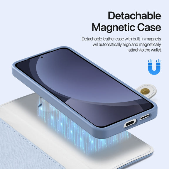 For Samsung Galaxy S25 5G DUX DUCIS Lawa Series 2 in 1 Wallet Zipper Detachable MagSafe Phone Case with Lanyard(Light Blue)
