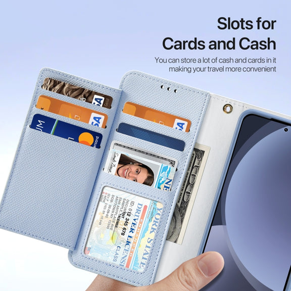 For Samsung Galaxy S25 5G DUX DUCIS Lawa Series 2 in 1 Wallet Zipper Detachable MagSafe Phone Case with Lanyard(Light Blue)