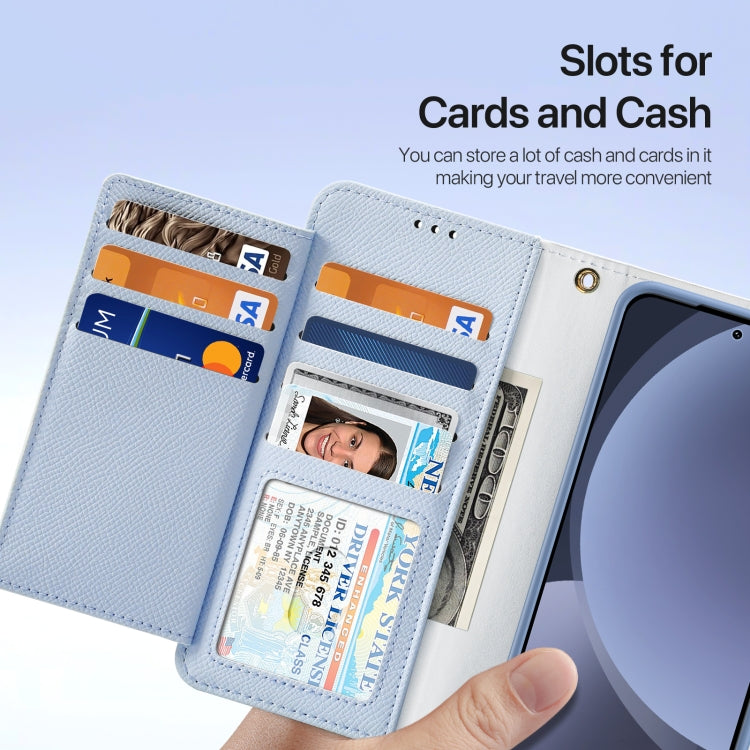 For Samsung Galaxy S25 5G DUX DUCIS Lawa Series 2 in 1 Wallet Zipper Detachable MagSafe Phone Case with Lanyard(Light Blue)