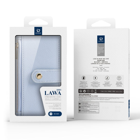 For Samsung Galaxy S25 5G DUX DUCIS Lawa Series 2 in 1 Wallet Zipper Detachable MagSafe Phone Case with Lanyard(Light Blue)