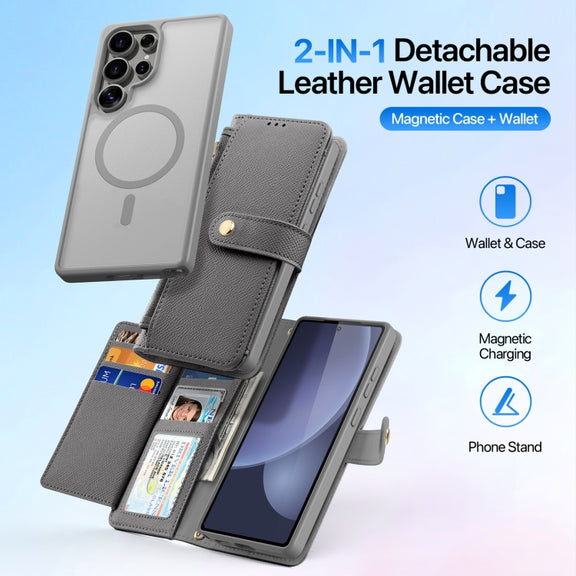 For Samsung Galaxy S25 Ultra 5G DUX DUCIS Lawa Series 2 in 1 Wallet Zipper Detachable MagSafe Phone Case with Lanyard(Grey)