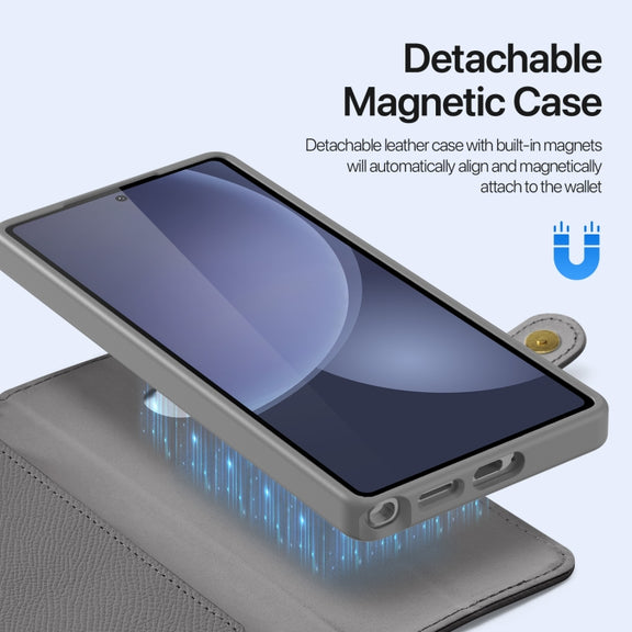 For Samsung Galaxy S25 Ultra 5G DUX DUCIS Lawa Series 2 in 1 Wallet Zipper Detachable MagSafe Phone Case with Lanyard(Grey)