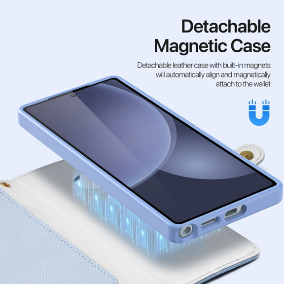 For Samsung Galaxy S25 Ultra 5G DUX DUCIS Lawa Series 2 in 1 Wallet Zipper Detachable MagSafe Phone Case with Lanyard(Light Blue)