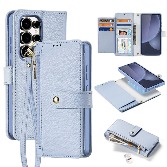 For Samsung Galaxy S25 Ultra 5G DUX DUCIS Lawa Series 2 in 1 Wallet Zipper Detachable MagSafe Phone Case with Lanyard(Light Blue)