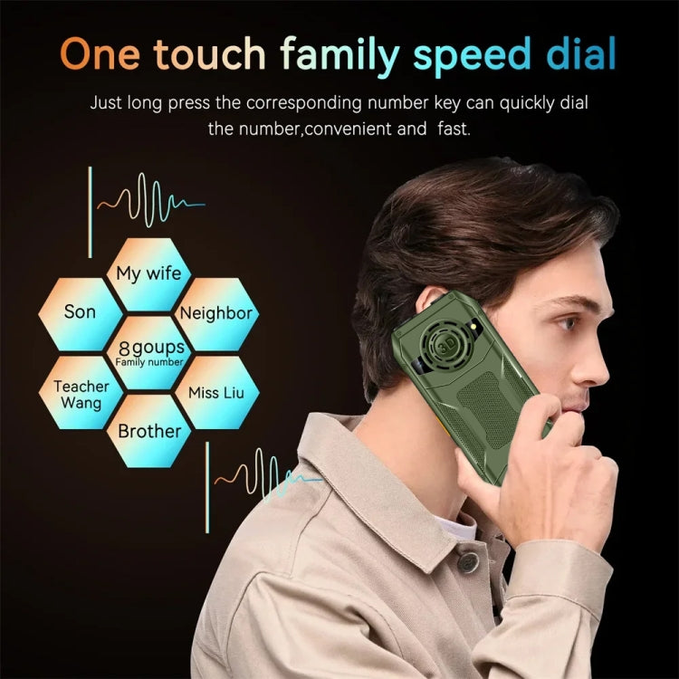 Q6000 Elder Keypad Phone, 2.4 inch, 6800mAh, Dual Flashlights, 21 Keys, SOS, FM, Dual SIM, GSM, Plug:UK Plug(Green)