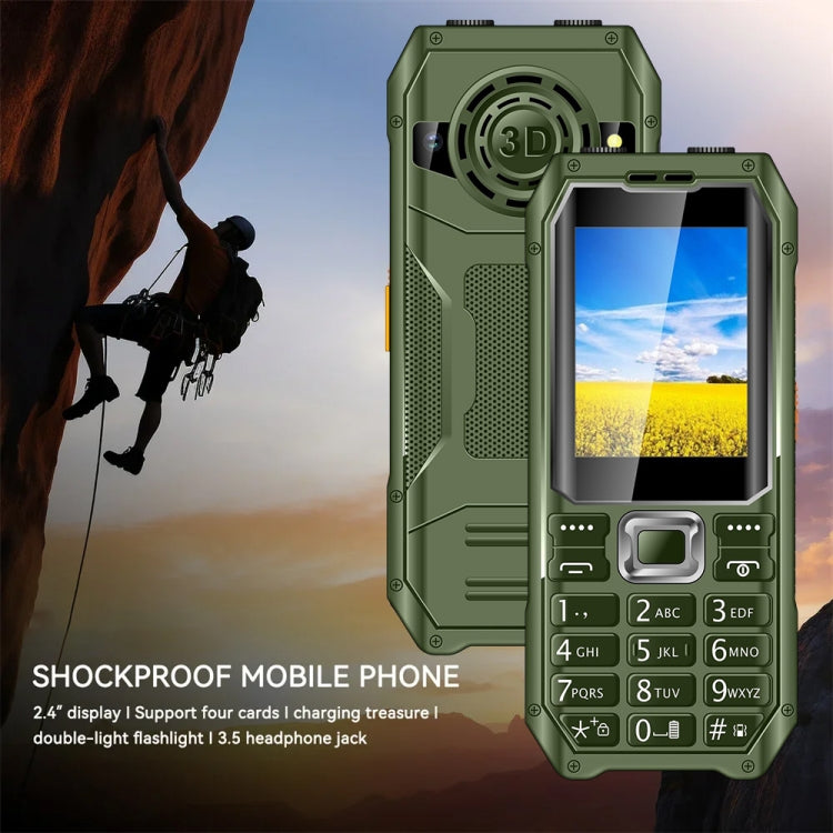 Q6000 Elder Keypad Phone, 2.4 inch, 6800mAh, Dual Flashlights, 21 Keys, SOS, FM, Dual SIM, GSM, Plug:UK Plug(Green)