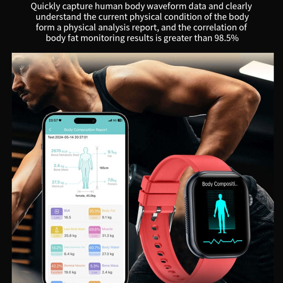 ET587 1.95 inch AMOLED Screen Smart Watch, ECG Electrocardiogram/Blood Sugar Monitoring(Red)