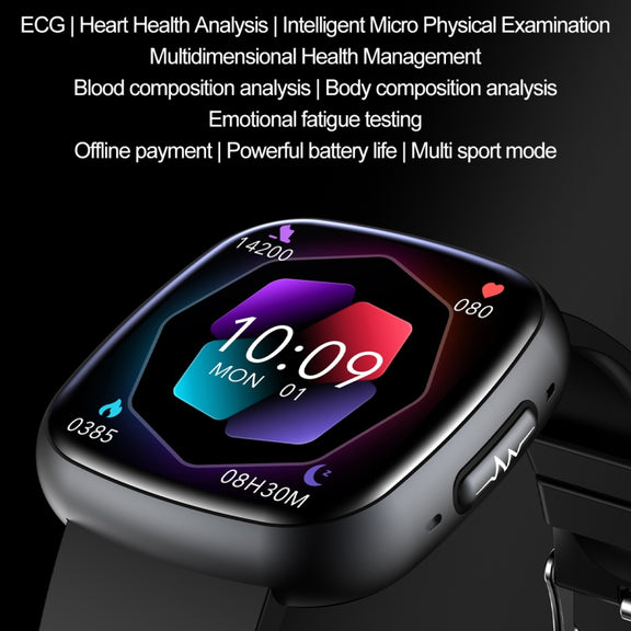 ET593 1.75 inch IPS Square Screen Smart Watch, ECG Electrocardiogram / Blood Sugar Monitoring(Grey)