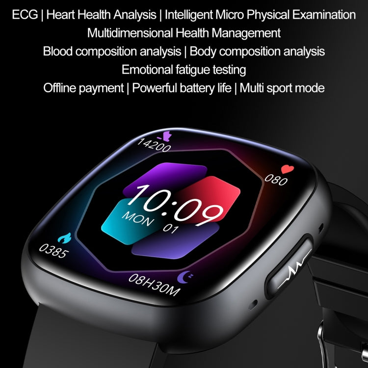 ET593 1.75 inch IPS Square Screen Smart Watch, ECG Electrocardiogram / Blood Sugar Monitoring(Grey)