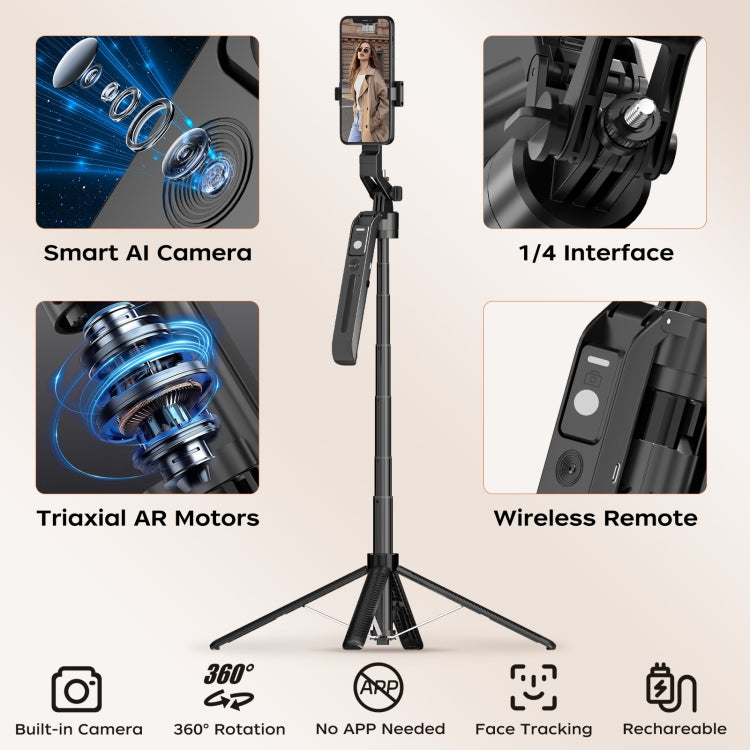 FUNSNAP A6 360 Degree Al Gimbal Selfie Stick Smart Face Tracking Integrated Tripod(Black) - Selfie Sticks by FUNSNAP | Online Shopping South Africa | PMC TechLife | Buy Now Pay Later Mobicred
