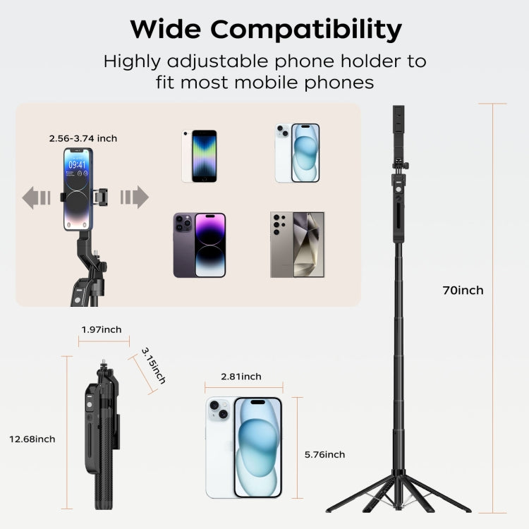 FUNSNAP A6 360 Degree Al Gimbal Selfie Stick Smart Face Tracking Integrated Tripod(Black) - Selfie Sticks by FUNSNAP | Online Shopping South Africa | PMC Jewellery | Buy Now Pay Later Mobicred