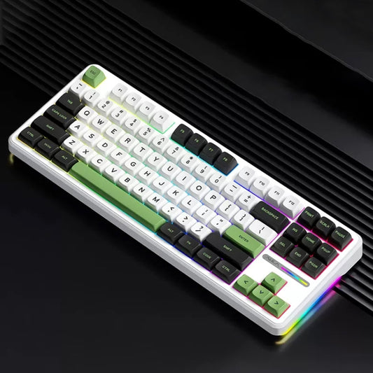 AULA F87 87 Keys Wired/2.4G/Bluetooth Three Model Customized RGB Mechanical Keyboard(White Black Green) - free shipping - PMC Jewellery - Order now!