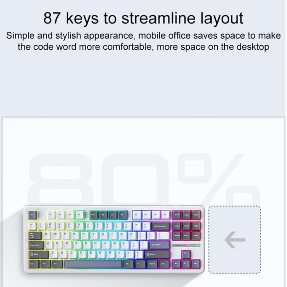 AULA F87 87 Keys Wired/2.4G/Bluetooth Three Model Customized RGB Mechanical Keyboard(White Grey Blue)