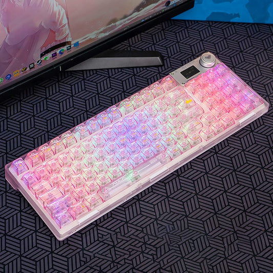 AULA F98 Pro 99 Keys Wired/2.4G/Bluetooth Three Model RGB Mechanical Keyboard, Shaft:Ice Crystal Shaft(Transparent Pink) - free shipping - PMC Jewellery - Order now!