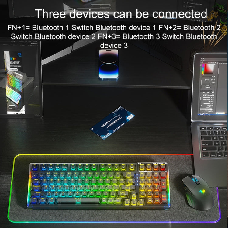 AULA F98 Pro 99 Keys Wired/2.4G/Bluetooth Three Model RGB Mechanical Keyboard, Shaft:Ice Crystal Shaft(Transparent White)
