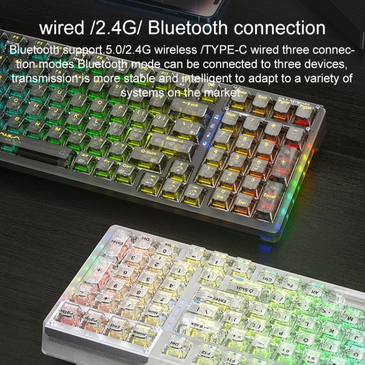AULA F98 Pro 99 Keys Wired/2.4G/Bluetooth Three Model RGB Mechanical Keyboard, Shaft:Ice Crystal Shaft(Transparent White)
