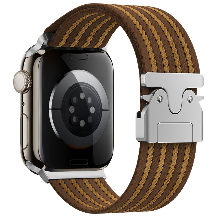 For Apple Watch 46mm / 49mm / 45mm / 44mm Parachute Buckle 4-Stripe Braided Nylon Watch Band(Brown Khaki)