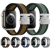 For Apple Watch 46mm / 49mm / 45mm / 44mm Parachute Buckle 3-Stripe Braided Nylon Watch Band(Black Orange)