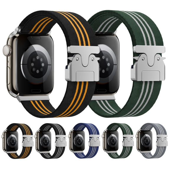 For Apple Watch 46mm / 49mm / 45mm / 44mm Parachute Buckle 3-Stripe Braided Nylon Watch Band(Black Orange)