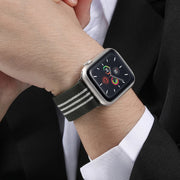 For Apple Watch 46mm / 49mm / 45mm / 44mm Parachute Buckle 3-Stripe Braided Nylon Watch Band(Black Orange)