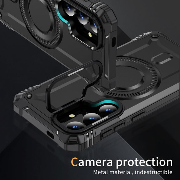 For Samsung Galaxy S25 5G Lens Holder MagSafe Phone Case(Black)