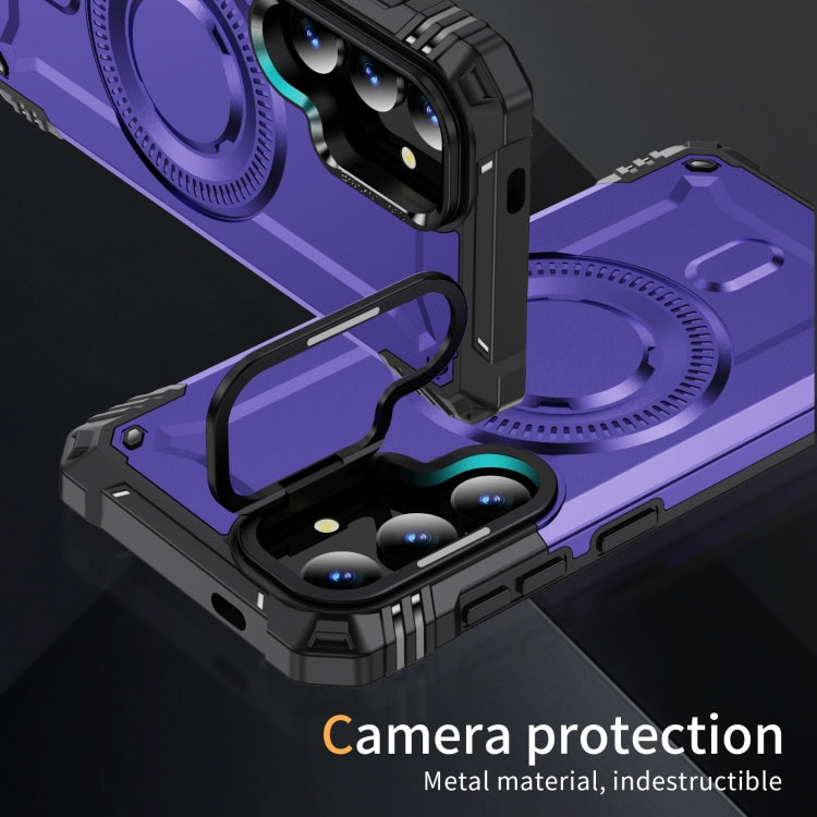 For Samsung Galaxy S25 5G Lens Holder MagSafe Phone Case(Purple)