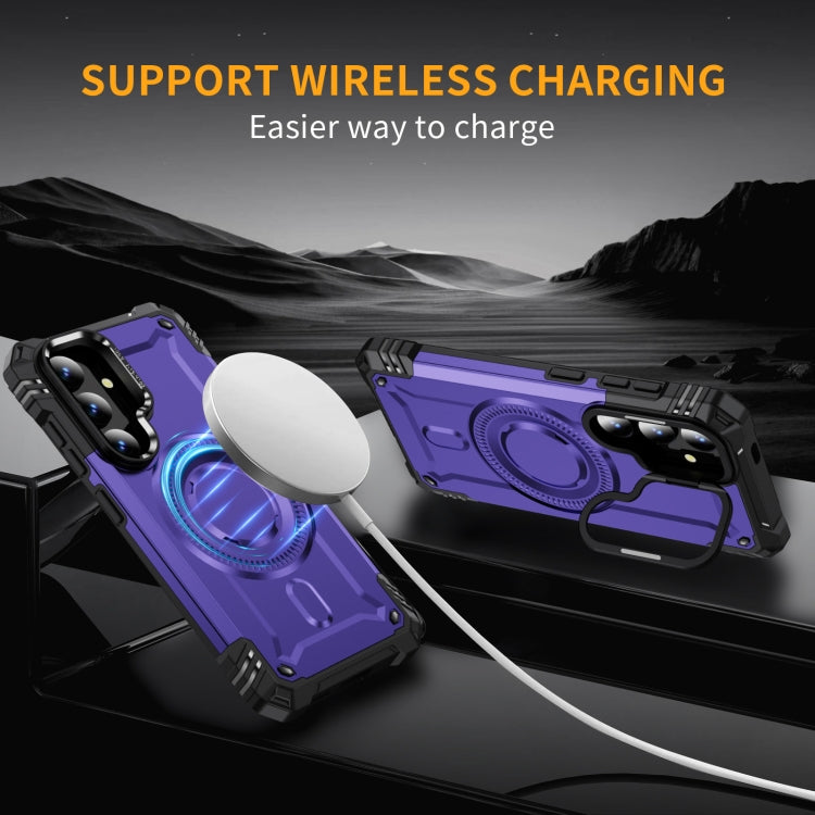 For Samsung Galaxy S25 5G Lens Holder MagSafe Phone Case(Purple)