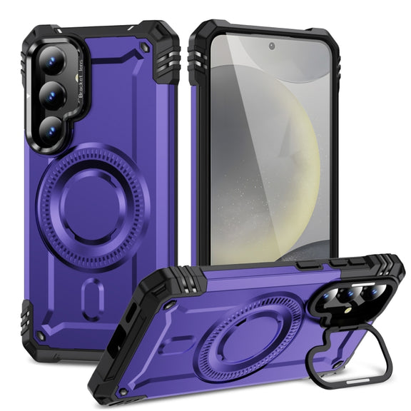 For Samsung Galaxy S25 5G Lens Holder MagSafe Phone Case(Purple)