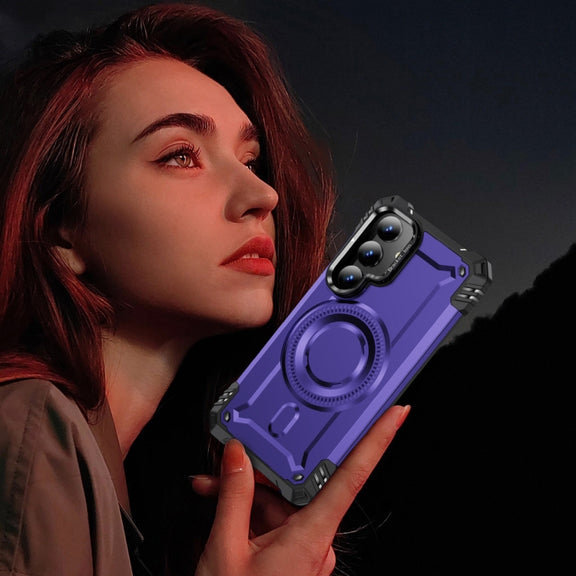 For Samsung Galaxy S25 5G Lens Holder MagSafe Phone Case(Purple)