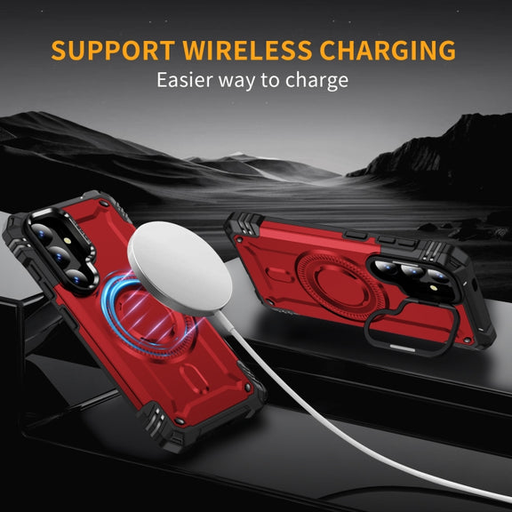 For Samsung Galaxy S25+ 5G Lens Holder MagSafe Phone Case(Red)