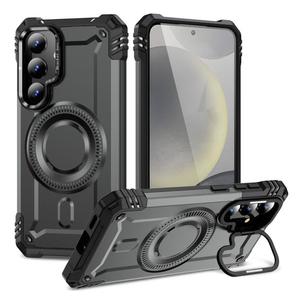 For Samsung Galaxy S25+ 5G Lens Holder MagSafe Phone Case(Grey)
