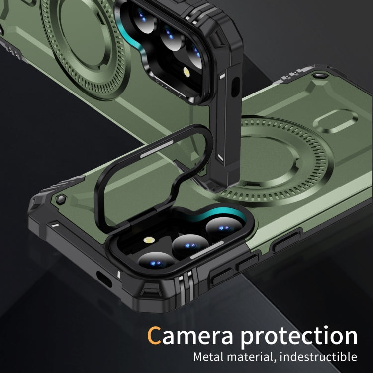 For Samsung Galaxy S25+ 5G Lens Holder MagSafe Phone Case(Army Green)