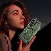 For Samsung Galaxy S25+ 5G Lens Holder MagSafe Phone Case(Army Green)