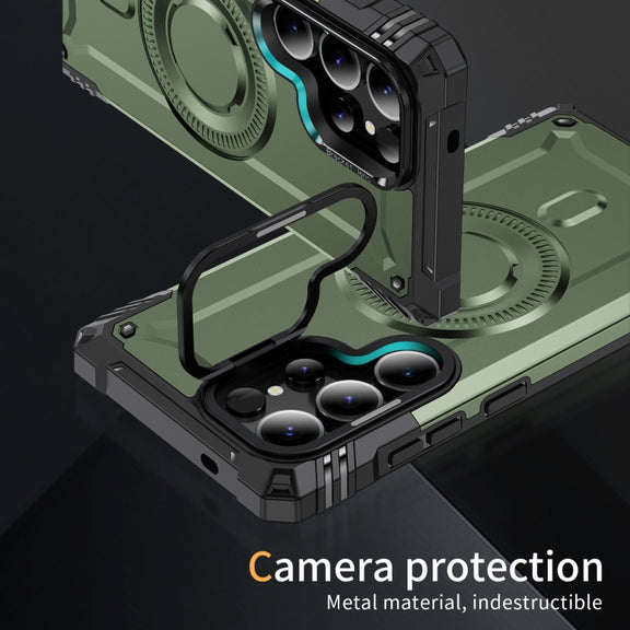 For Samsung Galaxy S25 Ultra 5G Lens Holder MagSafe Phone Case(Army Green)