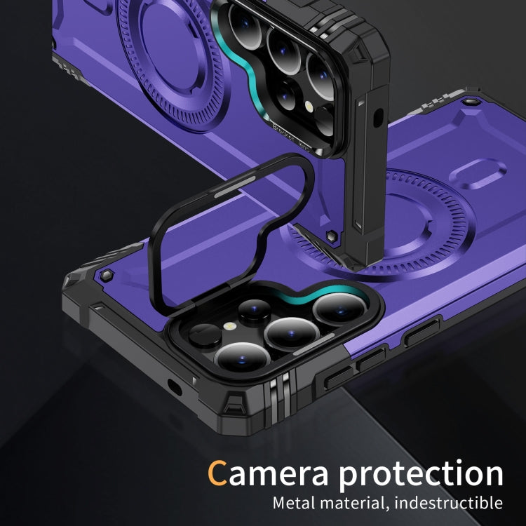 For Samsung Galaxy S25 Ultra 5G Lens Holder MagSafe Phone Case(Purple)