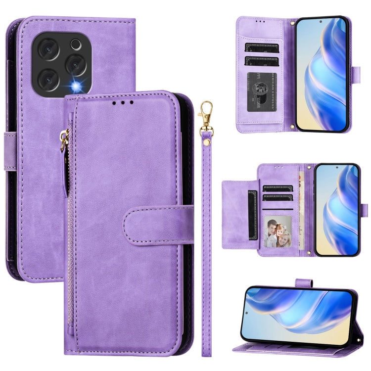 For Doogee N55 Plus Multi-Card Slots Zipper Wallet Leather Phone Case(Purple) - Doogee Cases by PMC TechLife | Online Shopping South Africa | PMC TechLife | Buy Now Pay Later Mobicred