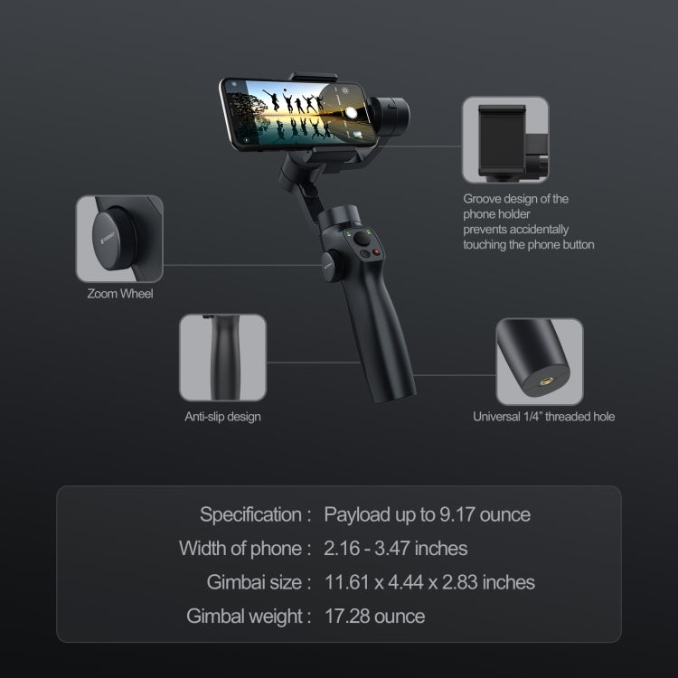 FUNSNAP Capture 2s Smart 3-Axis Handheld Gimbal Phone Live Stabilizer, Basic Version(Black) - free shipping - PMC Jewellery - Order now!