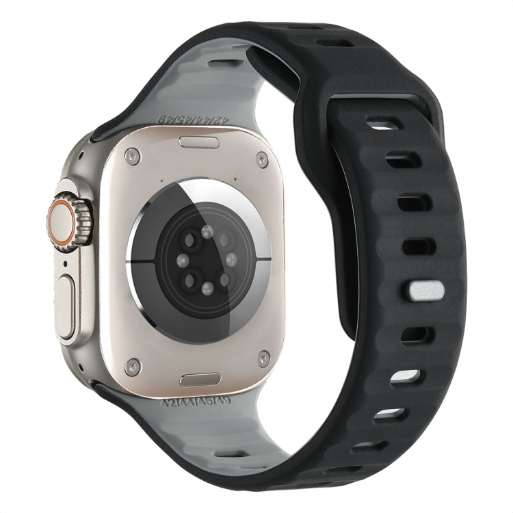 For Apple Watch 46mm / 49mm / 45mm / 44mm Horizontal Stripes Two-Color Silicone Watch Band(Black Grey)