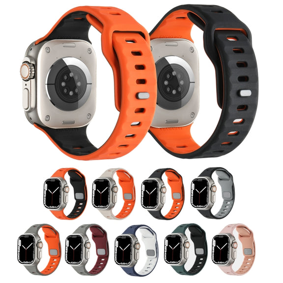 For Apple Watch 46mm / 49mm / 45mm / 44mm Horizontal Stripes Two-Color Silicone Watch Band(Black Grey)