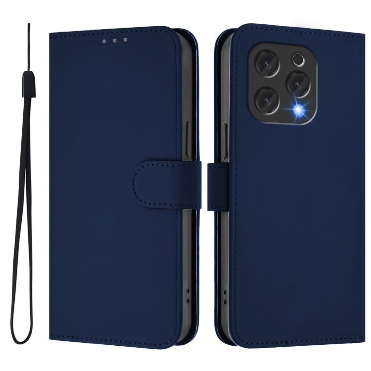 For Doogee N55 Plus Skin Feel Solid Color Leather Phone Case with Lanyard(Navy Blue) - Doogee Cases by PMC TechLife | Online Shopping South Africa | PMC TechLife | Buy Now Pay Later Mobicred